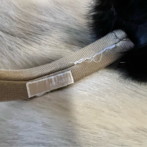 MICHAEL KORS (not outlet!) Black Fur Earmuffs Logo Tan Lettering on Headband - Picture 6 of 12